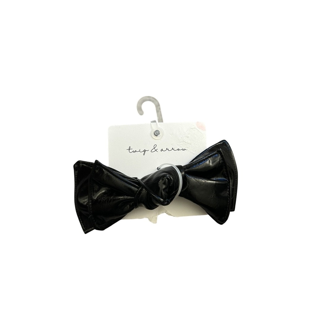 Twig & Arrow Hair Clip Womens OS Black New Faux Leather Bow French Barrette